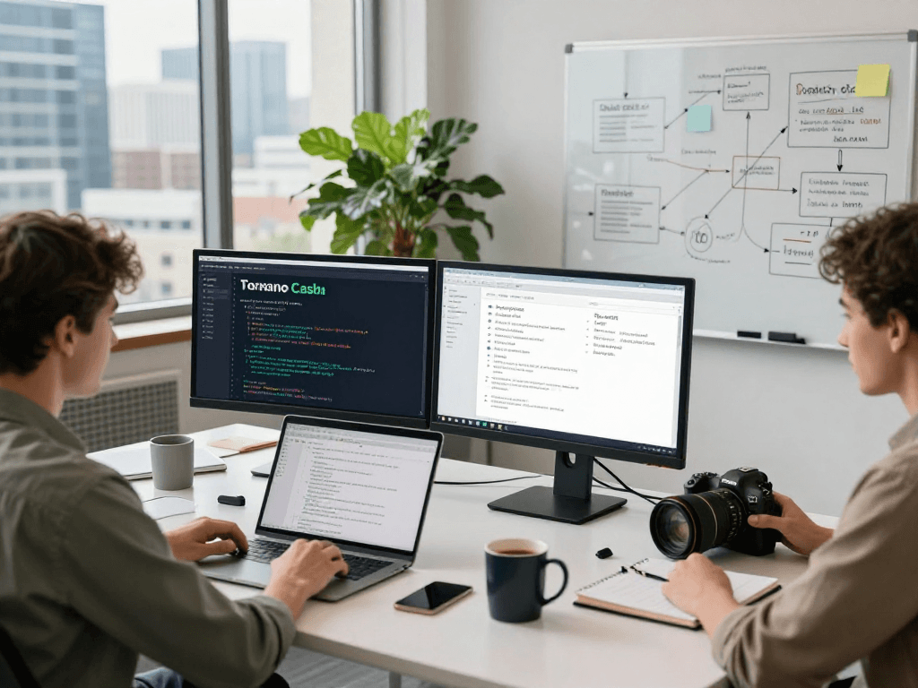 Tornardocash collaborative workspace showcasing cryptocurrency mixing technology with developers and transparent analytics.