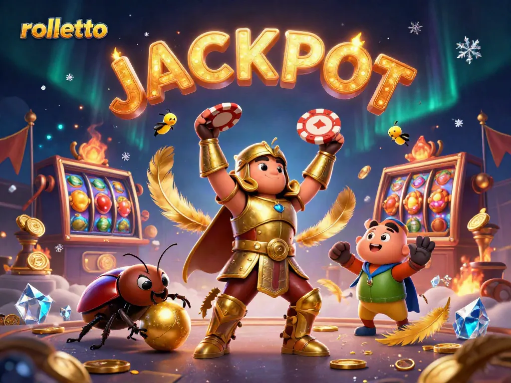 Experience the rolletto thrill as cartoon characters celebrate a jackpot in a vibrant casino scene.