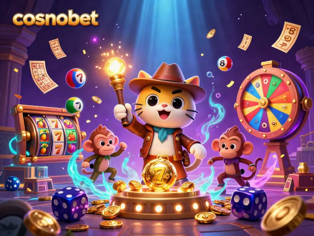 Engage with cosmobet's thrilling gaming scene featuring vibrant characters and dynamic casino elements.
