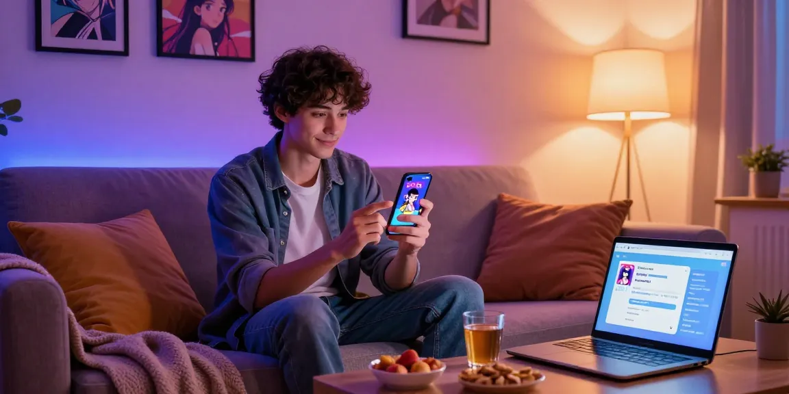 Engaging user experience with ecchi ai chat application featuring a lively chat interface on a smartphone in a cozy setting.