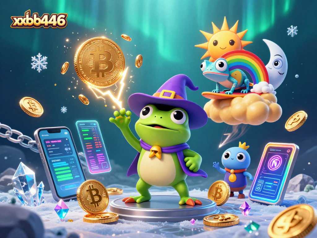 Spin the reels at xxbb446, featuring a whimsical cartoon wizard frog and colorful gaming elements galore!