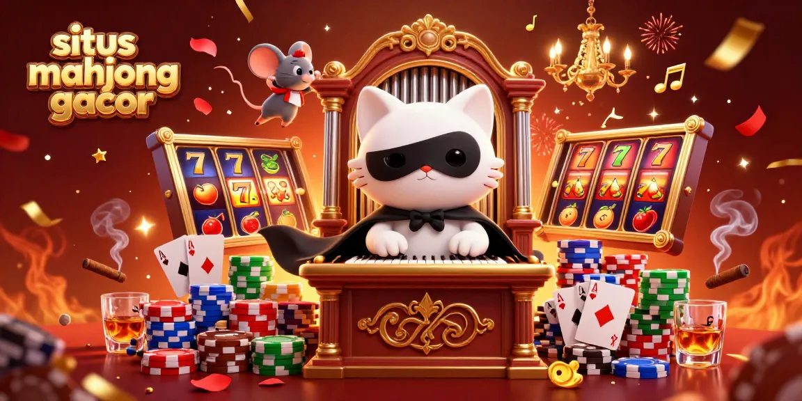 Experience the excitement of situs mahjong gacor with vibrant slot reels and characters in a captivating casino illustration.