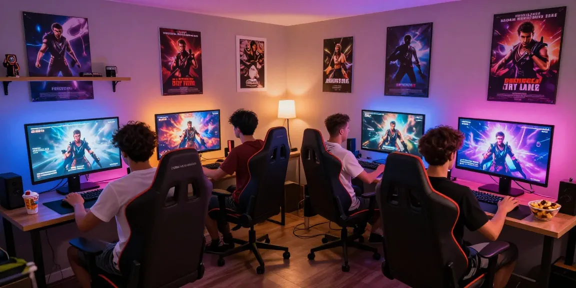 Engaged players enjoying a porngame in a modern gaming setup with vibrant lighting