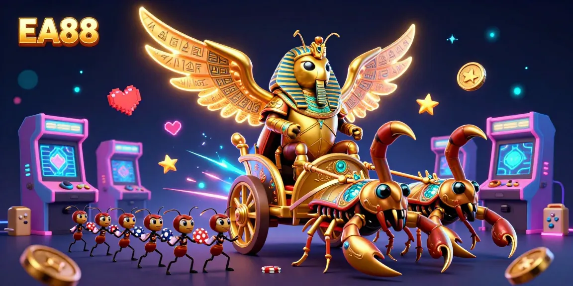 Experience EA88 with a dynamic scene showcasing a golden scarab beetle and vibrant game elements.